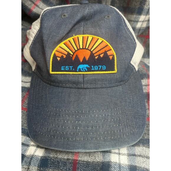 Mountain Bear Trucker Hat EST 1979 Sunset Patch Mesh Back Cap - Picture 1 of 4